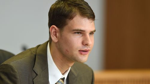 Nathan Carman speaks at a hearing in probate court in West Hartford in 2018.