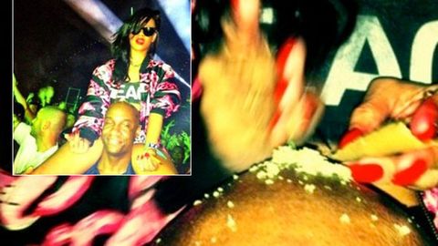 Suspicious photo: Did Rihanna do drugs off her bodyguard's head?