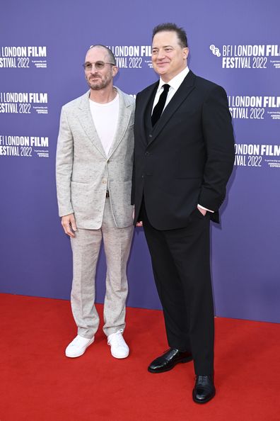 Director Darren Aronofsky and Brendan Fraser attend "The Whale" UK Premiere during the 66th BFI London Film Festival at The Royal Festival Hall on October 11, 2022 in London, England.