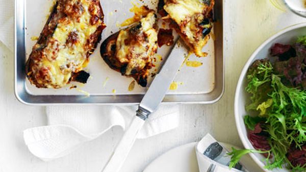 Provolone and eggplant toasts