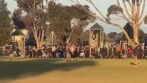 Videos show dozens of people getting involved in the Melbourne fight.