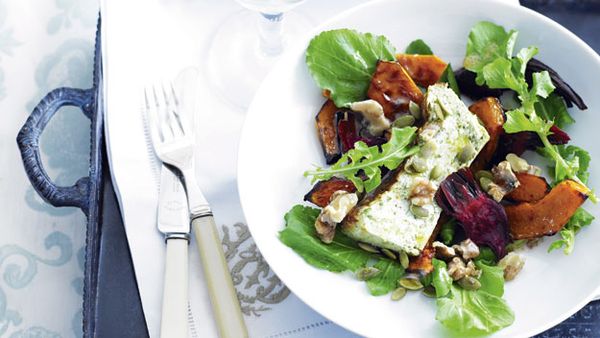 Roasted vegetable and herbed ricotta salad