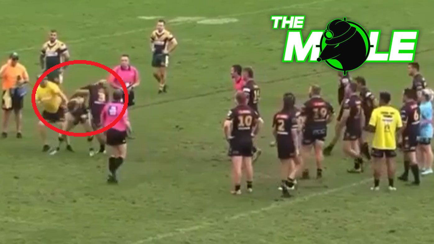 An ugly brawl erupts in a Newcastle rugby league game.