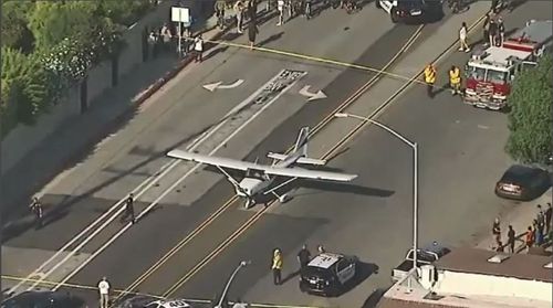 The pilot managed to narrowly dodge power lines and street poles to bring the plane to the ground safely following a power failure. Picture: Supplied.