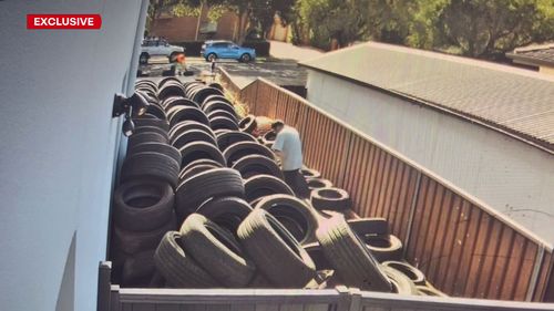 A﻿ Sydney family has been left baffled after they came home and found hundreds of used tyres in their driveway.