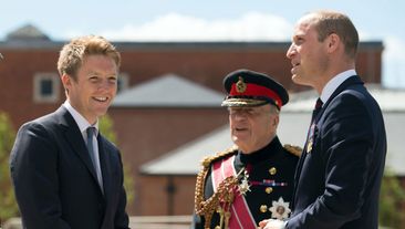 LEEDS, ENGLAND - JUNE 21: Prince William, Duke of Cambridge (R) is greeted by General Timothy Granville-Chapman (2R), Hugh Grosvenor, the Duke of Westminster (2L) and John Peace (L) during the official handover to the nation of the newly built Defence and National Rehabilitation Centre (DNRC) at the Stanford Hall Estate on June 21, 2018 in Leeds, England. The centre will provide world-class rehabilitation facilities for members of the Armed Forces who have suffered major trauma or injury during 