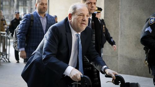 Harvey Weinstein arrives at a Manhattan courthouse for his rape trial, Monday, Feb. 24, 2020, in New York. 