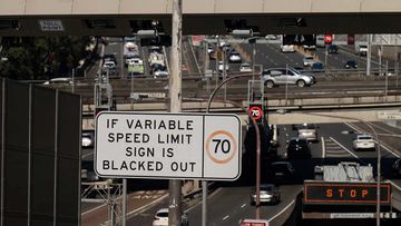 Traffic builds up on the Sydney Harbour Bridge crossing as traffic is diverted from the Harbour Tunnel.