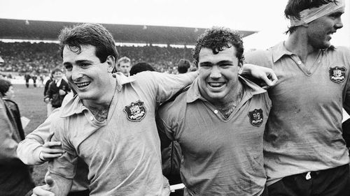 The Wallabies celebrating their win over New Zealand at Eden Park in 1986, their most recent win at the venue.