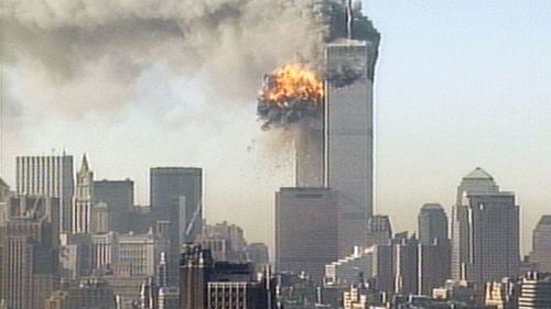 Hijacked United Airlines flight 175 is flown into the South Tower of the World Trade Center  September 11, 2001 in New York City.  (Photo by CNN via Getty Images)