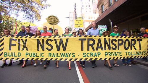 Hundreds of protesters marched through the Sydney CBD today. (9NEWS)