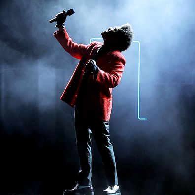 The Weeknd performs during the Pepsi Super Bowl LV Halftime Show at Raymond James Stadium on February 07, 2021 in Tampa, Florida. (Photo by Kevin C. Cox/Getty Images)