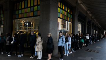 Long queues at the Lune pop-up store at the Queen Victoria Building. Queuing started at 5.15am. Sydney. 