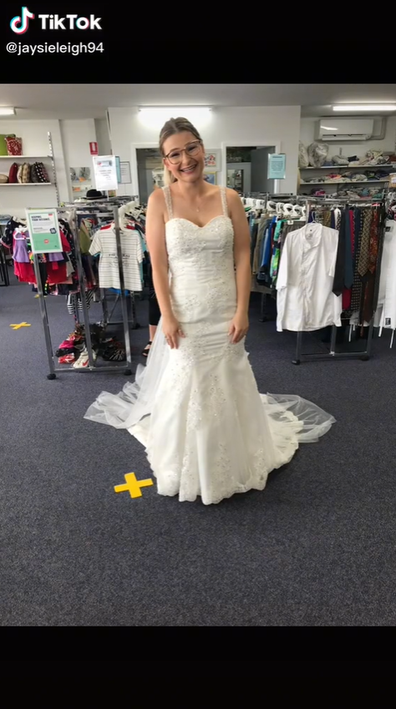 Bride Jaysie Leigh Blackler reveals staffer bought her wedding dress for her when she found her 'dream' dress at Vinnies.