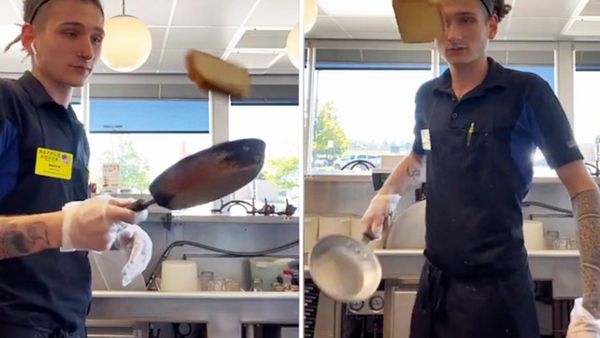 TikToker show off the Waffle House egg flip trick
