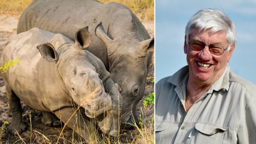 Ray Dearlove (right) has a bold plan to help save rhinos. (Facebook / Australian Rhino Project)