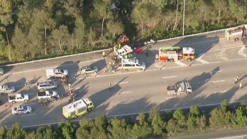 The truck is believed to have crossed to the wrong side of the road. (9NEWS)