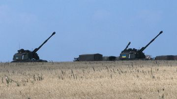 Ukrainian military artillery stationed in Donetsk. Fighting continues to rage near the MH17 crash site. (AAP)