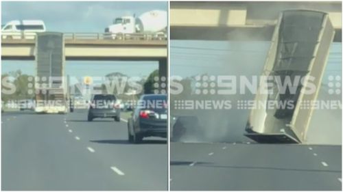 The large truck slammed into the bridge just after midday. (9NEWS)