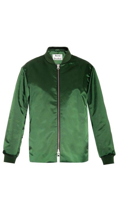 <a href="http://www.matchesfashion.com/intl/products/Acne-Studios-Fuel-Shine-satin-bomber-jacket-1000790">Fuel Shine Satin Bomber Jacket, $725.90 approx, Acne Studios</a>