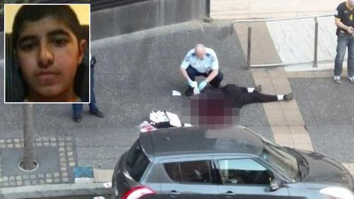 Police respond to the shooting at the hands of Farhad Jabar (inset). (9NEWS)