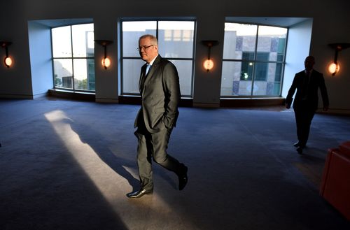 Scott Morrison in Canberra this morning, ahead of the release of the Productivity Commission report. (AAP)