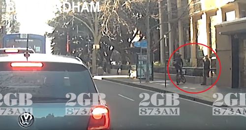 The cyclist veered across multiple lanes of traffic to confront the protester. 