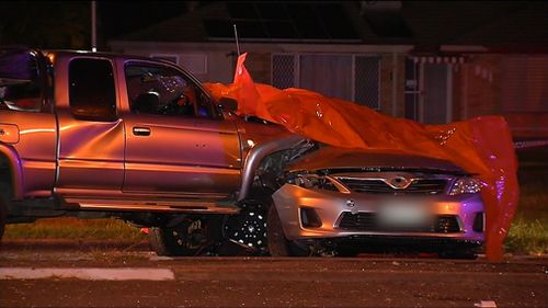 A 24-year-old man driving the ute crashed into the driver's door of the car at the Nursery Road intersection in Runcorn. (9NEWS)