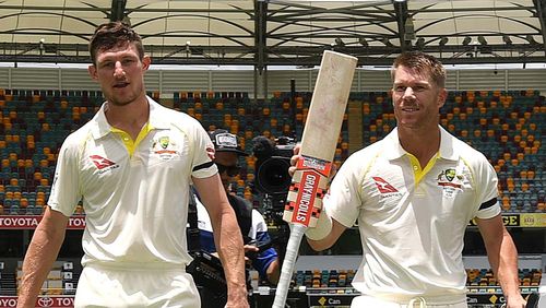 David Warner and Cameron Bancroft after winning the first Ashes Test
