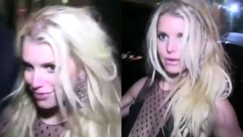 Hot mess! Jessica Simpson stumbles drunk out of club in sheer mini