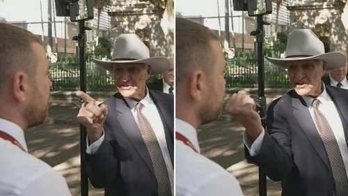 Bob Katter threatens a 9News journalist.
