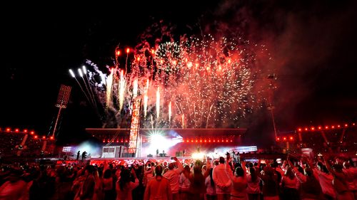 Fireworks go off as Ozzy Osbourne performs on stage during the Closing Ceremony for the 2022 Commonwealth Games at the Alexander Stadium in Birmingham. Picture date: Monday August 8, 2022. (Photo by David Davies/PA Images via Getty Images)