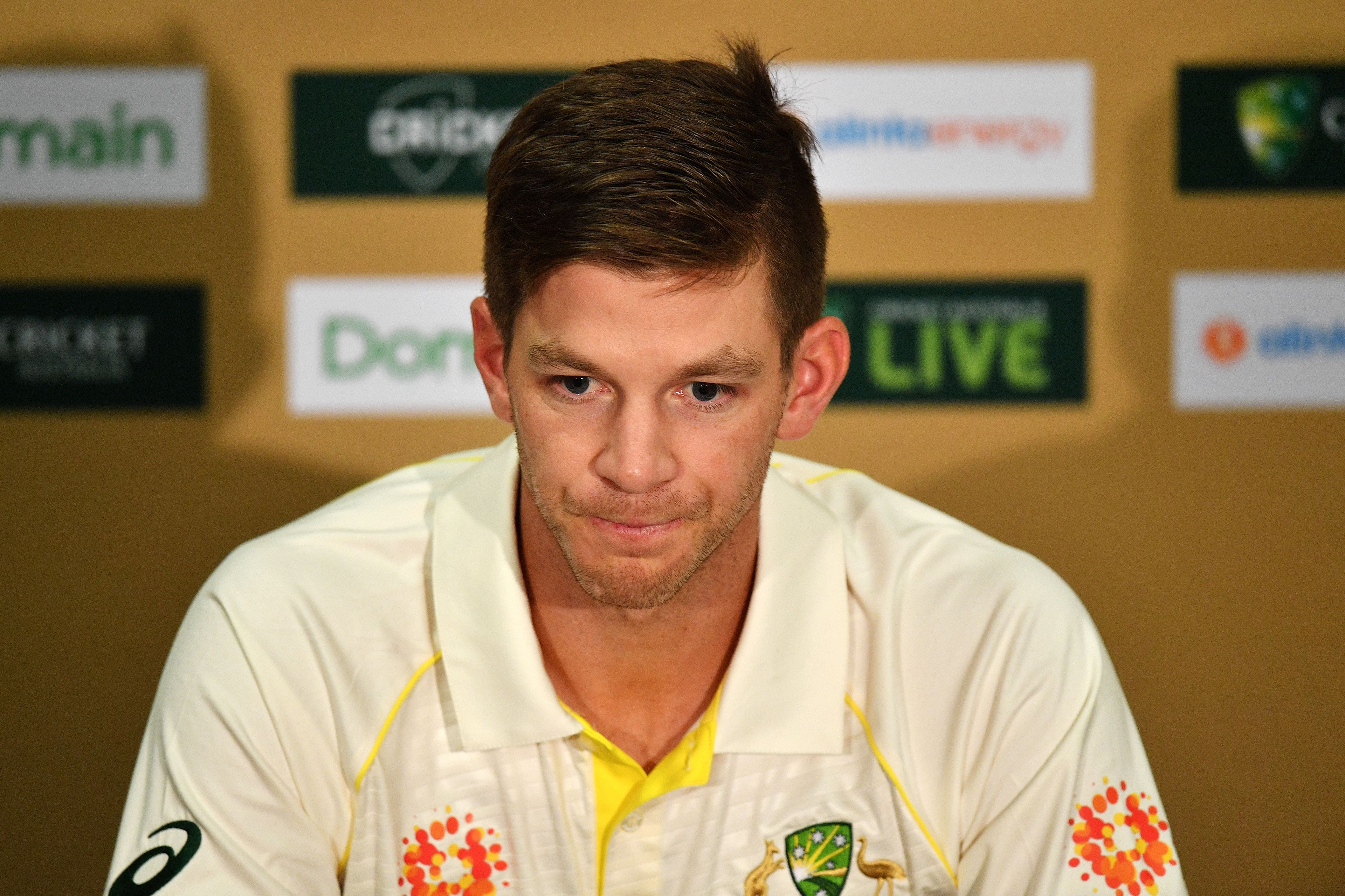 Tim Paine speaks during a press conference in 2018.