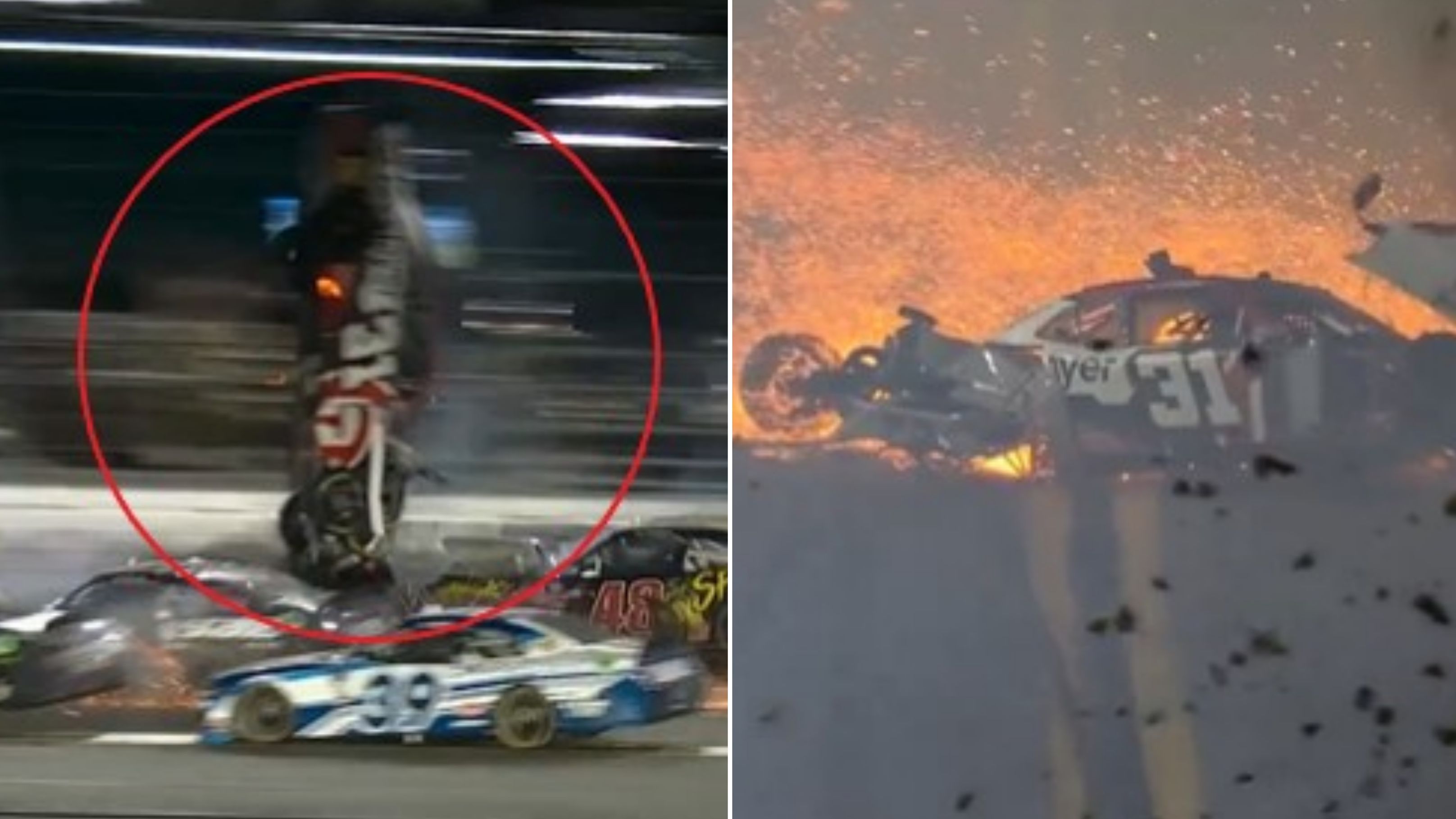 Racing driver escapes from spectacular fiery crash at Daytona