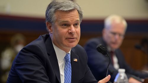 FBI Director Christopher Wray testifies before a House Committee on Homeland Security hearing.