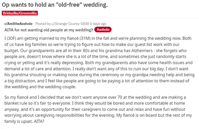 The bride has shared their plans on Reddit's 'Wedding Shaming' thread.