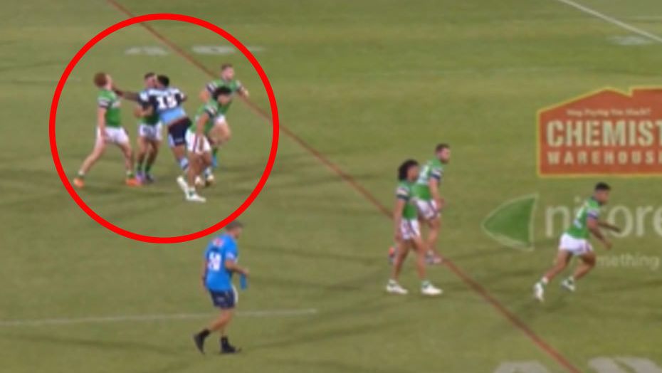 Royce Hunt was sent to the sin bin for this incident behind the play as the Raiders scored seconds after