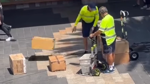 Australia Post delivery driver seen throwing boxes 