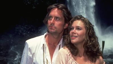 Michael Douglas and Kathleen Turner in Romancing the Stone.