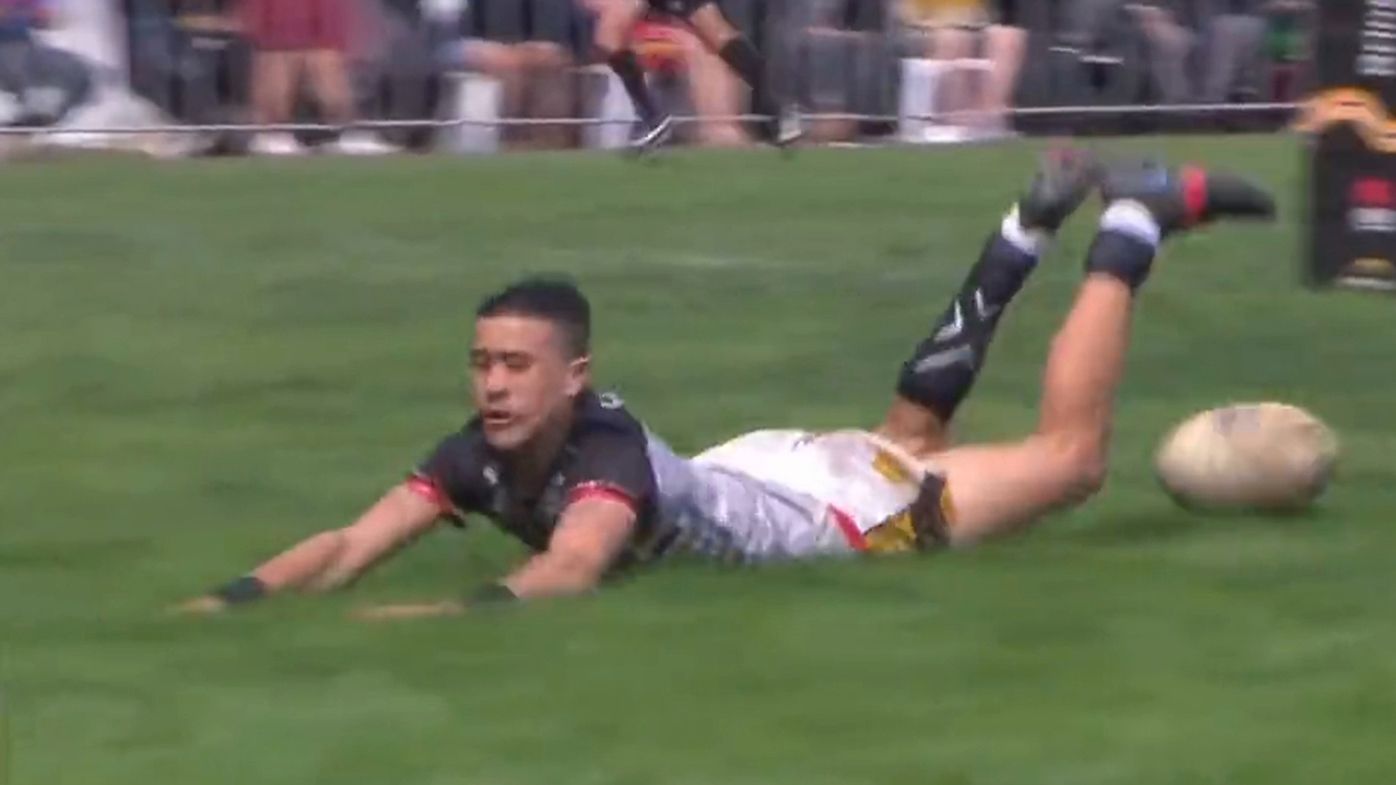 Shaqueil Saunders scores a remarkable try at the Koori Knockout.