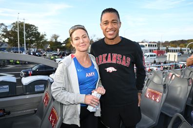 Amy Robach and TJ Holmes run during the 2022 TCS New York City Marathon on November 06, 2022 in New York City. 