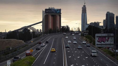 Peak hour on the Anzac Bridge in Sydney.