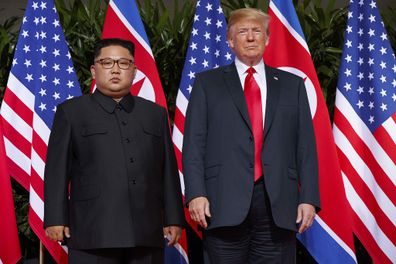 President Trump meets with North Korean leader Kim Jong Un on Sentosa Island, in Singapore. 