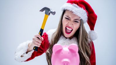 Woman Christmas piggy bank