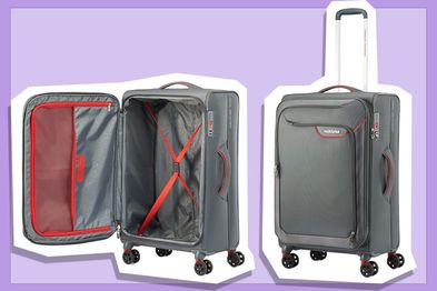 9PR: American Tourister Applite 4Eco Suitcase, Grey and Red