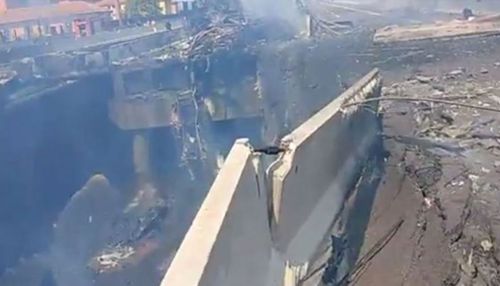 The explosion caused a bridge to collapse. Picture: Twitter