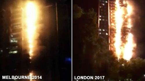 London high-rise blaze draws eerie parallels to Melbourne apartment fire. (9News)