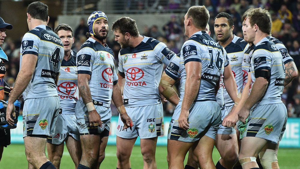 The champion Cowboys were outclassed by Melbourne 16-10 and now host the Broncos, who eliminated Gold Coast on Friday night, to keep alive their title defence.(AAP)