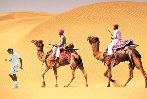 Jay Kamarth tweeted this picture, telling Federer it was his destiny to lead an expedition into the dunes of Jaisalmer, Rajastan. (Picture: Twitter)