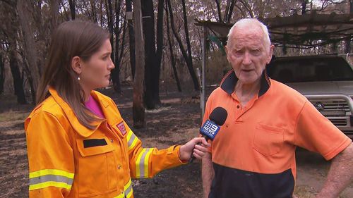 Eighty-seven-year-old Ray Carson and his wife slept in their car in Warwick on Tuesday amid Queensland bushfires.